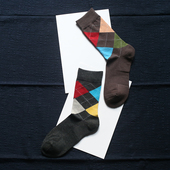 菱形块情侣袜美国尾货长绒棉毛巾底商务聚会时尚 经典 欧美风格 袜子