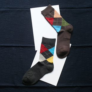 菱形块情侣袜美国尾货长绒棉毛巾底商务聚会时尚 袜子 欧美风格 经典