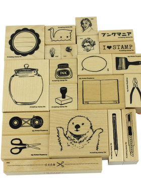 KODOMO NO KAO童颜木头我爱印章I LOVE STAMP手帐账贺卡文具迷你