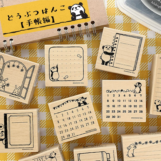 KODOMO NO KAO童颜木头质印章手帐账专用企鹅可爱动物清单万年历