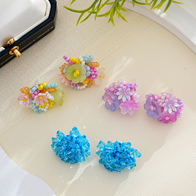 纯手工DIY彩色花朵生物瓷耳钉