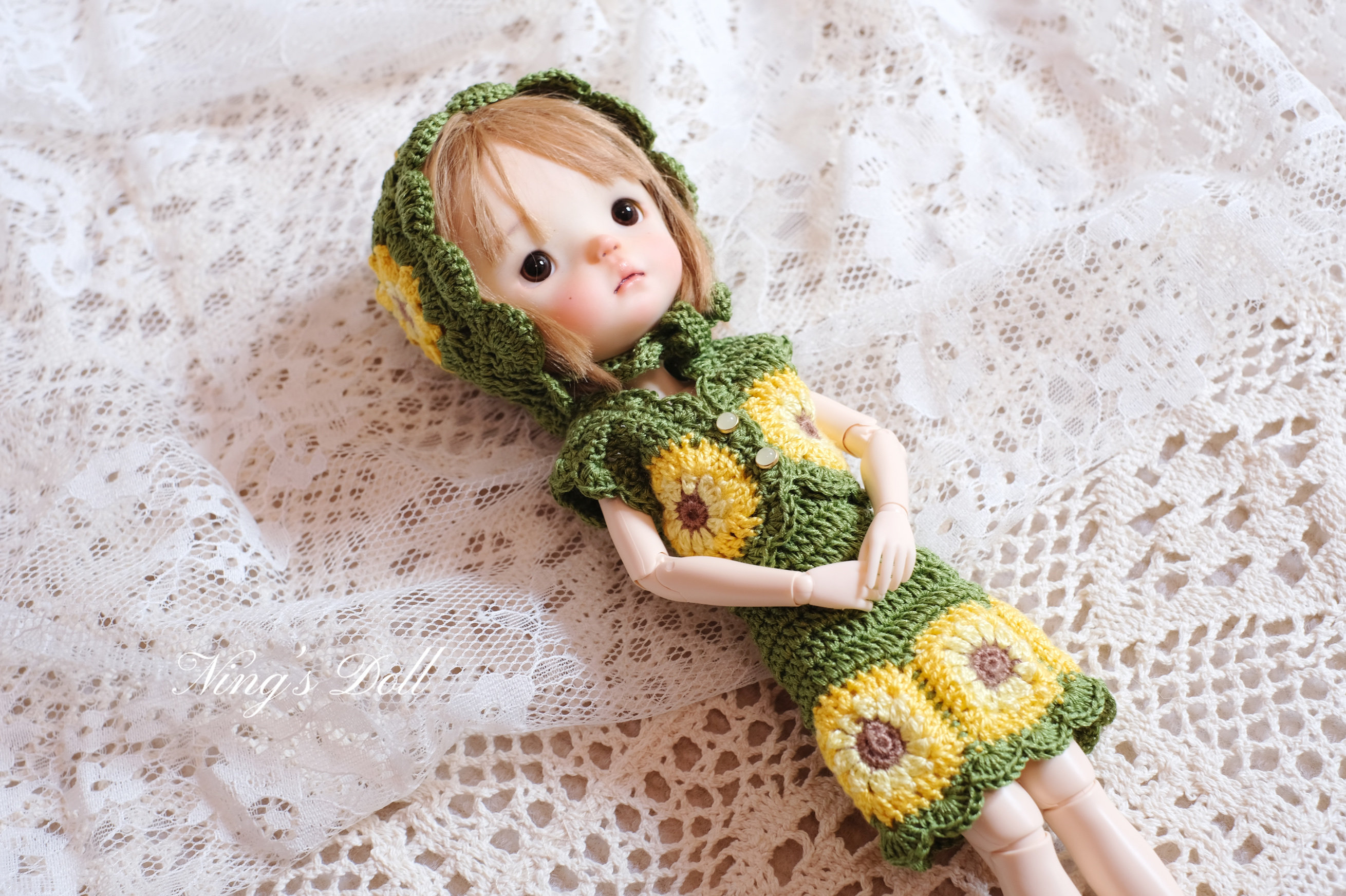 【现货】blythe小布bjd蓝豆豆钩织钩花毛线背心马甲裙两件套