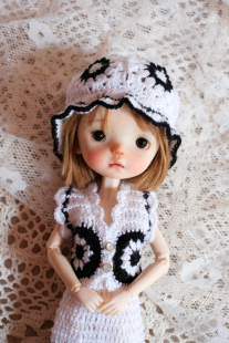 【现货】bjd6分六分1/6小头蓝豆豆钩花毛线帽