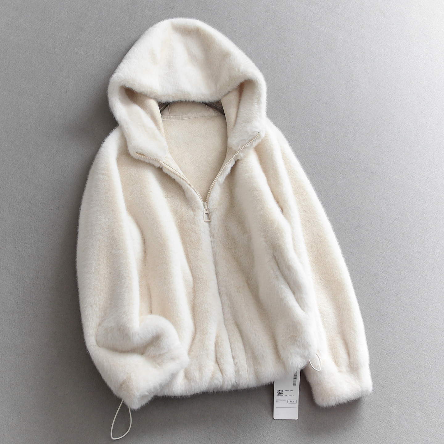 毛绒纯色连帽仿皮草宽松加厚外套