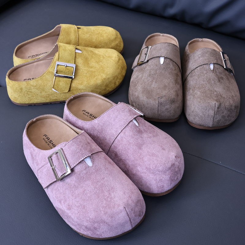 复古丑萌懒人一脚蹬平底半拖鞋