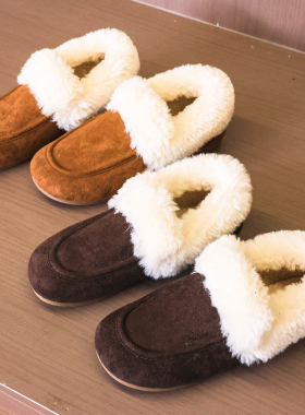 平底一脚蹬加绒保暖勃肯鞋毛毛女鞋新款冬季雪地靴豆豆鞋棉鞋Q109