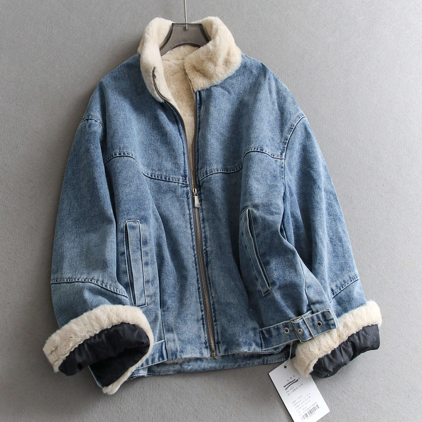 毛毛拼接立领加绒加厚宽松保暖棉服25冬季新款长袖女牛仔外套Q685,女装/女士精品,短外套,淘宝优惠券,粉丝福利购,淘宝优惠卷