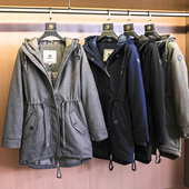 中长款 男女可穿 抽绳收腰夹棉加厚保暖连帽长袖 毛呢大衣外套Q138