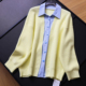 浅黄色假两件条纹衬衫 针织毛衣外套女B633 长袖 领学院2025秋季 新款