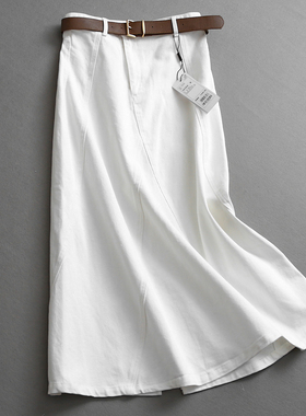 「送腰带」纯色高腰显瘦a字裙长裙挺括耐磨白色女伞裙半身裙L457