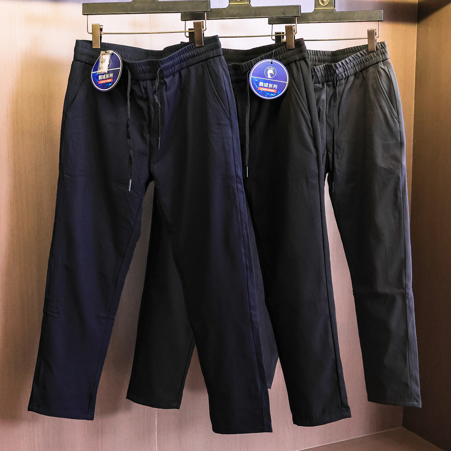 松紧腰防风加厚直筒裤男士休闲裤