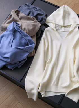 绵羊毛软糯纯色宽松显瘦连帽衫毛衣2025冬季新款长袖女针织衫B677