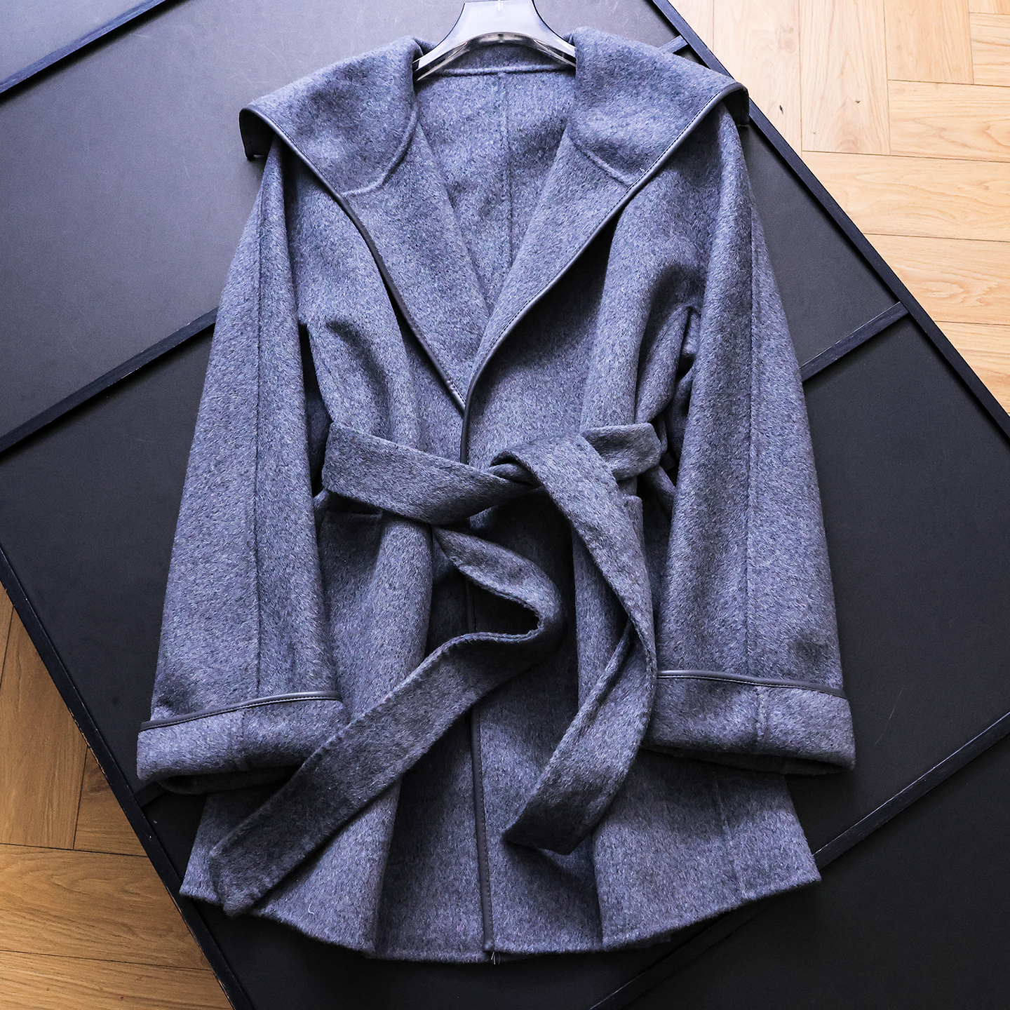 海军领a字廓形长袖双面呢大衣女