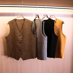 复古格纹高智感通勤V领背心马甲2025秋季 百搭显瘦女马夹V744 新款