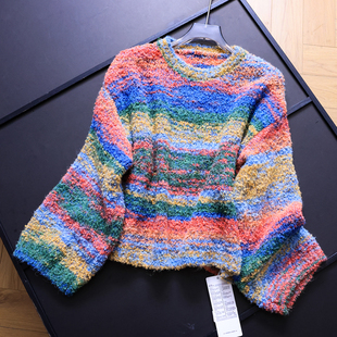 气质针织毛衣女B334 长袖 多巴胺彩色宽松慵懒减龄圆领2025秋季 新款