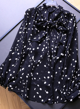 撞色波点法式蝴蝶结飘带宽松垂感2025秋季新款长袖优雅女衬衫B459