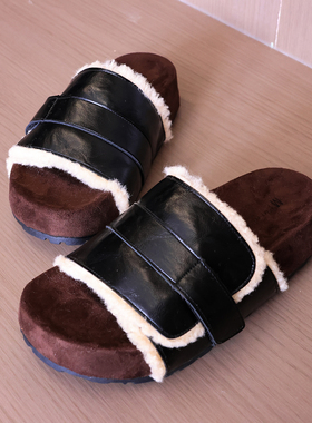 法式复古厚底仿羊糕毛毛拖鞋女秋冬外穿2025加绒增高棉拖鞋B406