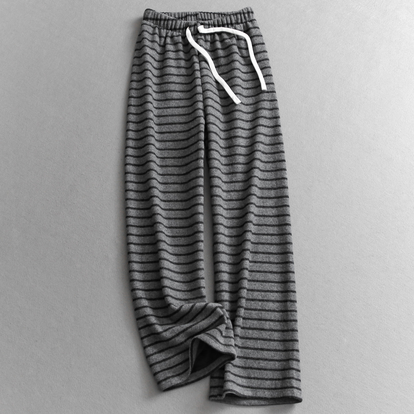 松紧腰条纹加绒宽松直筒休闲裤女