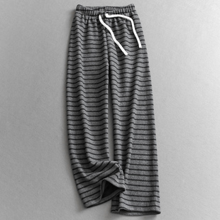 女休闲裤 通勤天菜 百搭阔腿裤 糯米裤 Q150 条纹加绒加厚宽松直筒裤