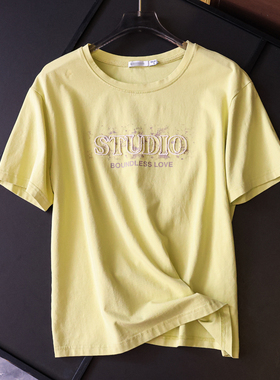 字母刺绣宽松显瘦柔软舒适圆领2025夏新款通勤百搭短袖T恤女Z810