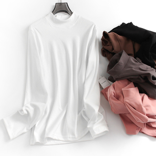 休闲女T恤G637 长袖 纯色显瘦半高领内搭打底衫 基础百搭2024秋新款