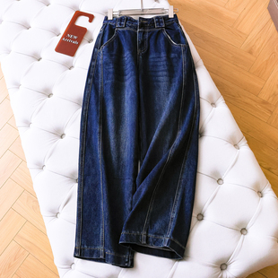 牛仔裤 立体剪裁磨毛薄绒宽松阔腿裤 女裤 弯刀裤 Q144 高腰显瘦香蕉裤