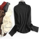 纯色基础款 气质女T恤H130 上衣长袖 显瘦修身 百搭通勤半高领打底衫