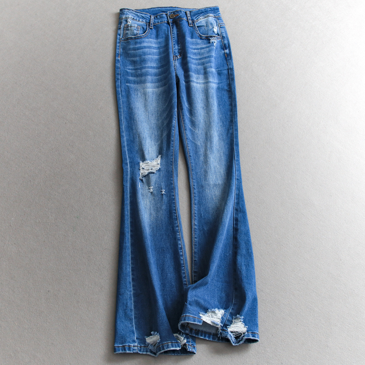 拖地裤弹力喇叭裤百搭女裤牛仔裤