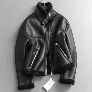 女装 长袖 皮衣Q166 新款 皮毛一体双面抓绒立领防风保暖夹克外套冬季