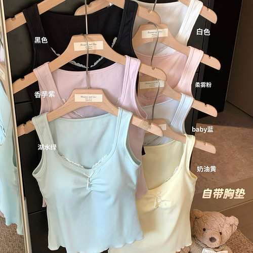 蕾丝拼接蝴蝶结修身显瘦背心吊带
