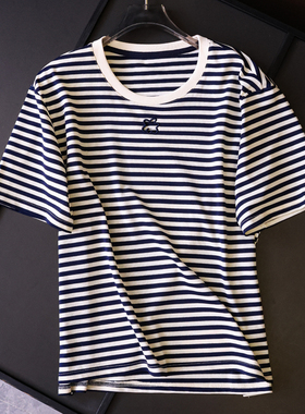 黑白条纹宽松直筒型显瘦遮肉圆领百搭2025夏季新款短袖女T恤Z784