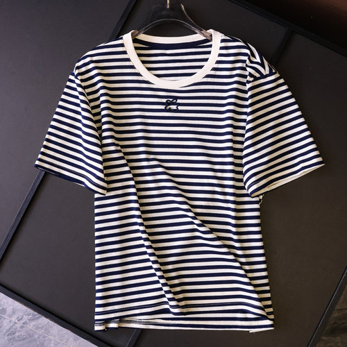 黑白条纹宽松直筒显瘦遮肉T恤女