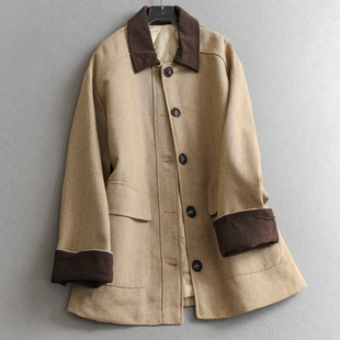 外套Q172 风衣女装 撞色翻领夹棉加厚中长款 立裁H廓形包容藏肉长袖