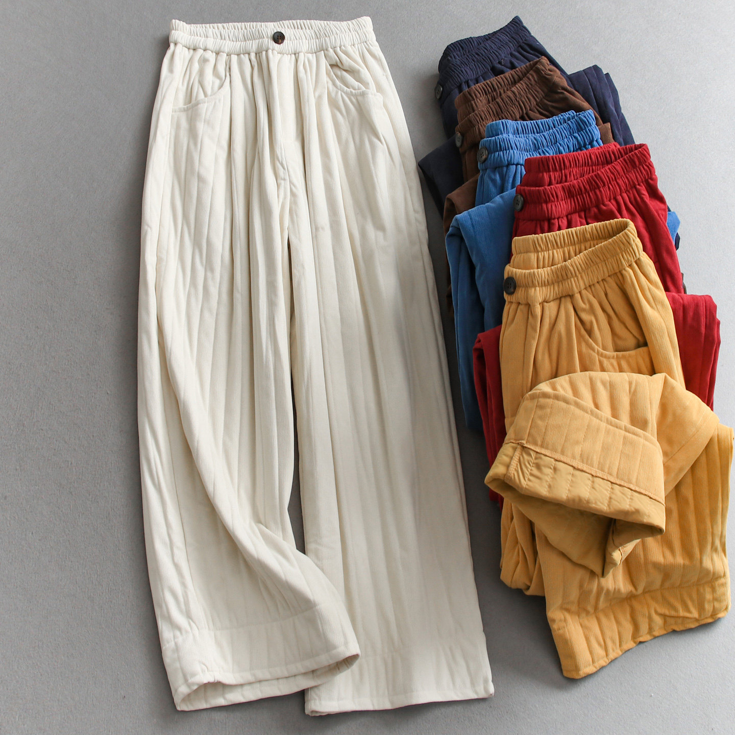 夹棉加厚灯芯绒坑条慵懒保暖外穿宽松直筒裤百搭阔腿休闲裤女Q594,女装/女士精品,休闲裤,淘宝优惠券,粉丝福利购,淘宝优惠卷