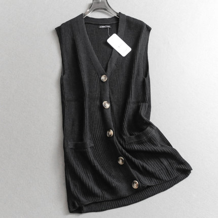 纯色宽松显瘦松弛感V领长款针织衫25秋季新款无袖背心女马夹N972