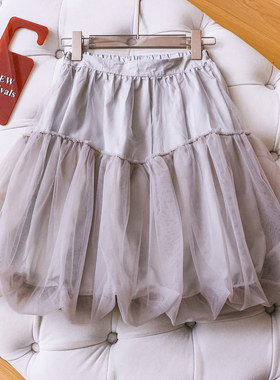 网纱拼接百褶裙高腰花苞裙a字裙2026夏季新款蛋糕短裙半身裙E387