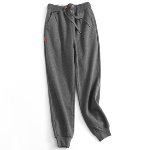 女休闲裤 一条过冬纯色加绒加厚抽绳松紧腰束脚裤 卫裤 新款 B400 冬季