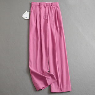 长裤 玫粉色垂感宽松直筒裤 休闲裤 百搭女裤 K722 羊毛混纺通勤阔腿裤
