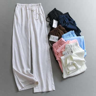 透气亚麻混纺凉爽舒适阔腿休闲裤