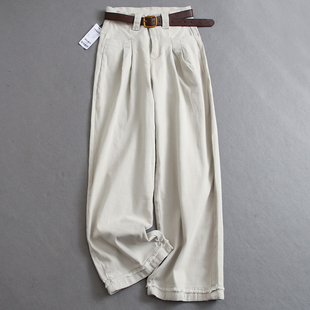 休闲裤 浅卡其配腰带宽松显瘦慵懒拖地裤 阔腿裤 女裤 K779 百搭直筒裤