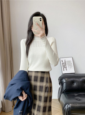 纯色基础款秋冬保暖蕾丝边毛衣半高领修身显瘦针织衫内搭上衣V779