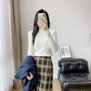 内搭上衣V779 显瘦针织衫 纯色基础款 秋冬保暖蕾丝边毛衣半高领修身