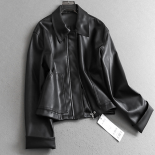 女外套小皮衣V348 短款 超火酷飒风复古纯色翻领机车服2025秋季 新款