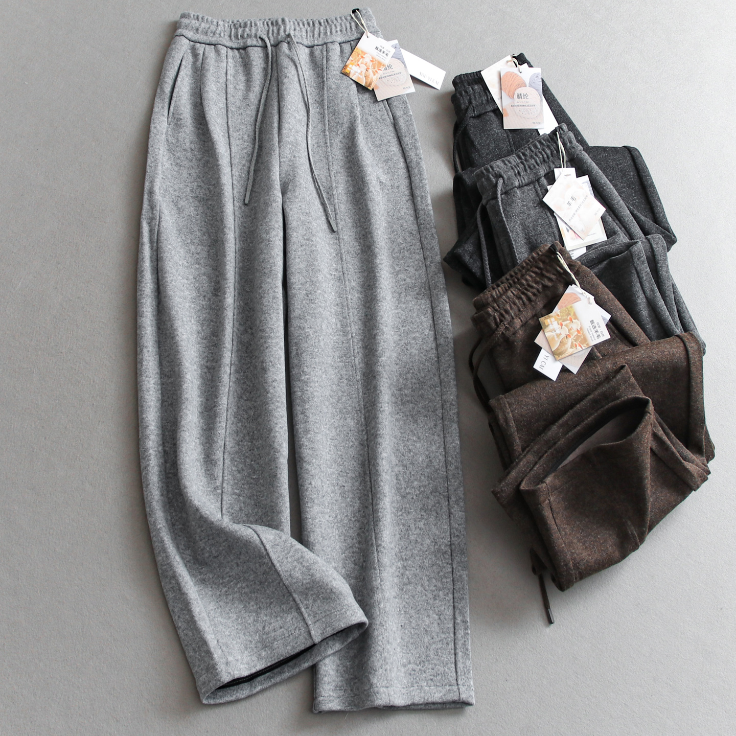 松紧腰纯色宽松含羊毛宽松休闲裤