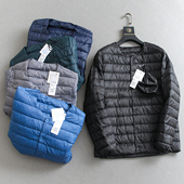 休闲保暖长袖 「配收纳袋」男女情侣款 纯色圆领轻薄款 羽绒服Q664