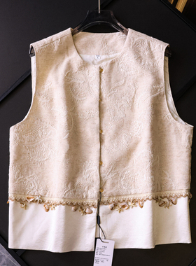 重工刺绣贝壳挂件拼接宽松显瘦新中式国风无袖坎肩外套女马夹Z960