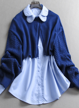 撞色两件套宽松显瘦翻领叠穿搭配2025秋季新款长袖减龄女衬衫B239