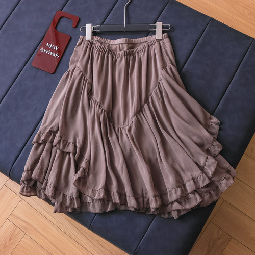 层叠饰垂感飘逸短裙不对称半身裙
