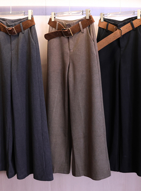 「送腰带」复古仿羊绒高腰垂坠阔腿裤西装裤百搭休闲裤女长裤B540