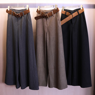女长裤 「送腰带」复古仿羊绒高腰垂坠阔腿裤 百搭休闲裤 裤 B540 西装